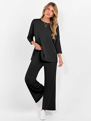 ANRABESS Women's 2 Piece Outfits 3/4 Sleeve Loose Tops