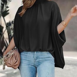 BTFBM Womens Tops Fall Mock Neck Batwing Sleeve Shirts