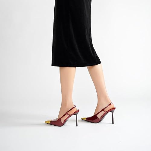 THESHY Womens Slingback High Heels Metal Pointed Toe Leather - Image 5