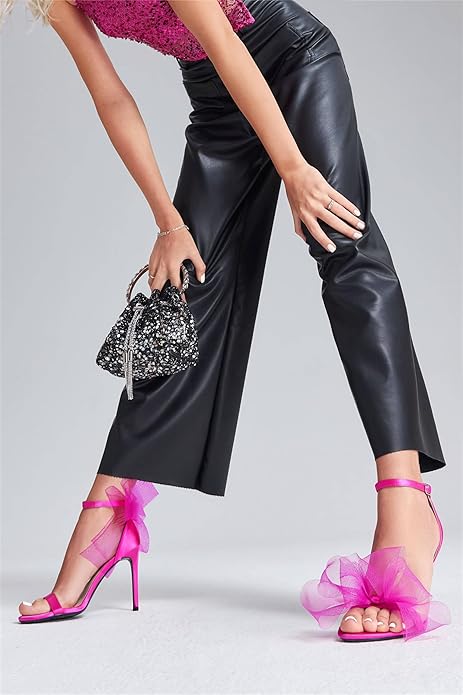 Women's Bow Heels Open Toe Stiletto Heels One Strap Party - Image 5