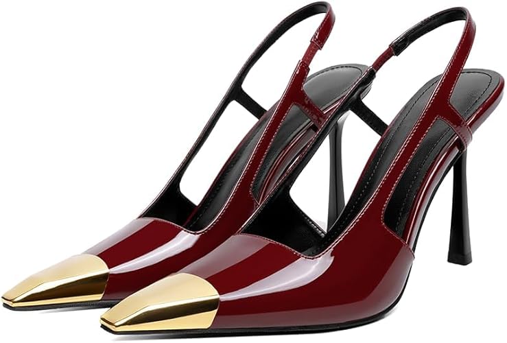 THESHY Womens Slingback High Heels Metal Pointed Toe Leather - Image 4