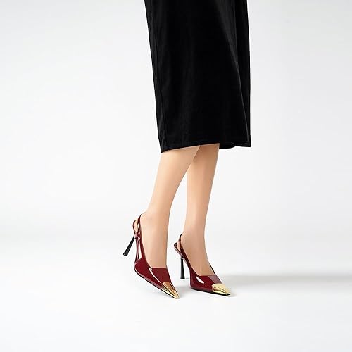 THESHY Womens Slingback High Heels Metal Pointed Toe Leather - Image 3