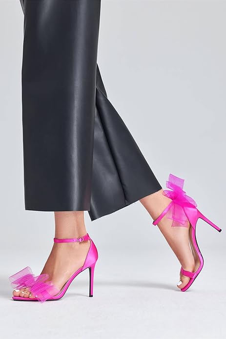 Women's Bow Heels Open Toe Stiletto Heels One Strap Party - Image 4