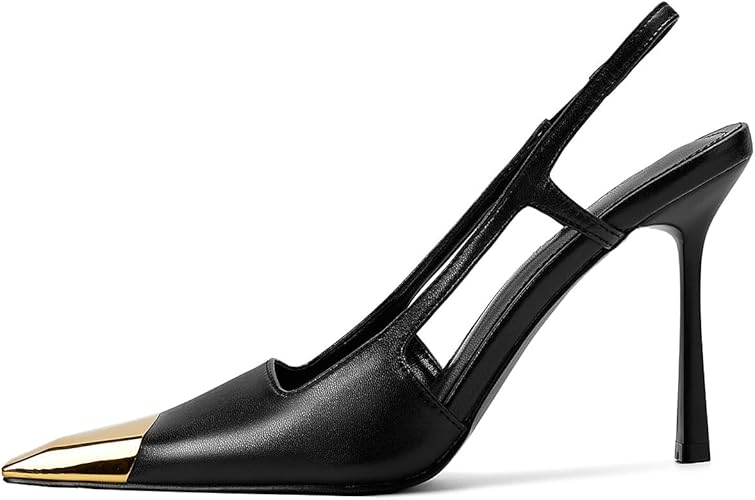 THESHY Womens Slingback High Heels Metal Pointed Toe Leather - Image 8