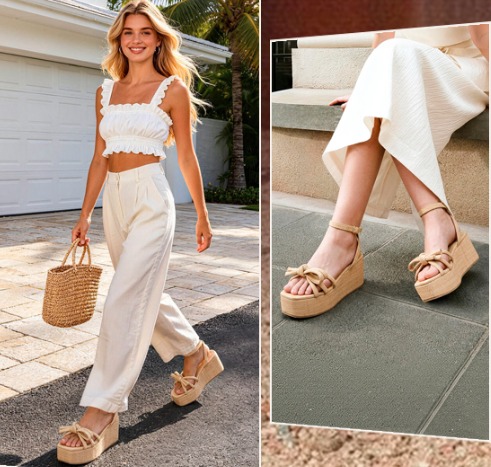 Raffia Platform Sandals for Women Espadrille Wedges Comfortable Summer