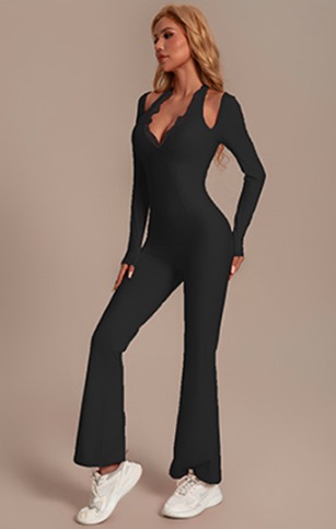 Women Workout Scrunch Flare Jumpsuits Lace Deep - Image 2
