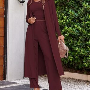 Ekouaer Women's 3 Piece Lounge Set Pajama Long Sleeve Cardigan