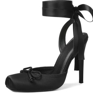 Celbreez Ballet Heels Satin Stiletto Heels for Women Close Square Toe