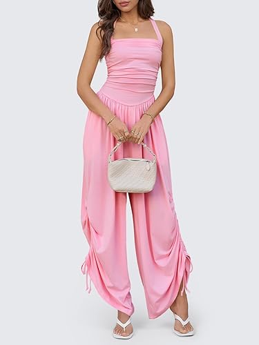 Fisoew Womens Casual Jumpsuits Summer Halter Straps Sleeveless