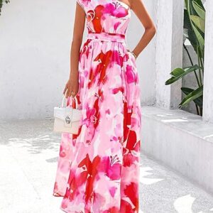 BTFBM Women Summer One Shoulder Floral Wedding Guest Dresses