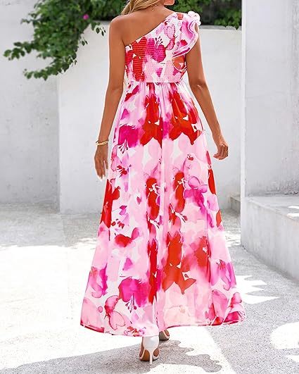 BTFBM Women Summer One Shoulder Floral Wedding Guest Dresses - Image 5