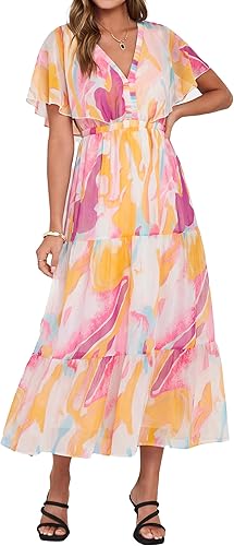 Simplee Womens Floral Boho Maxi Dress Summer Beach