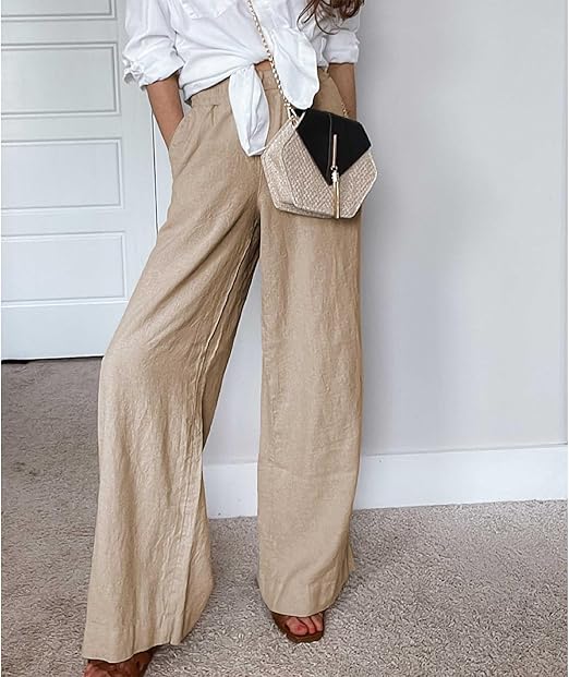Duyang Womens Cotton Linen Palazzo Pants Drawstring - Image 5