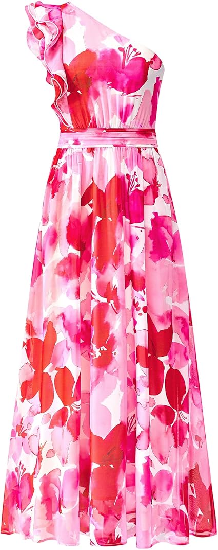 BTFBM Women Summer One Shoulder Floral Wedding Guest Dresses