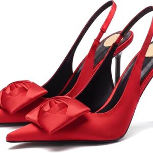 Women's Square Rose Flower Slingback Pumps - Closed Pointed Toe