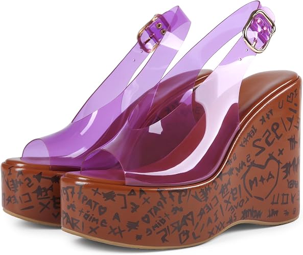 Cork Wedges Heels for Women Platform Sandals Clear Jelly Shoes - Image 2