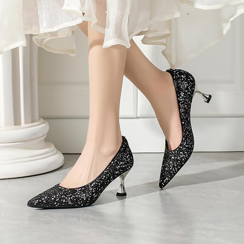 Women’s Kitten High Heels 2 Inch Sequined Pointed Toe Pumps - Image 2