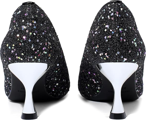 Women’s Kitten High Heels 2 Inch Sequined Pointed Toe Pumps - Image 5