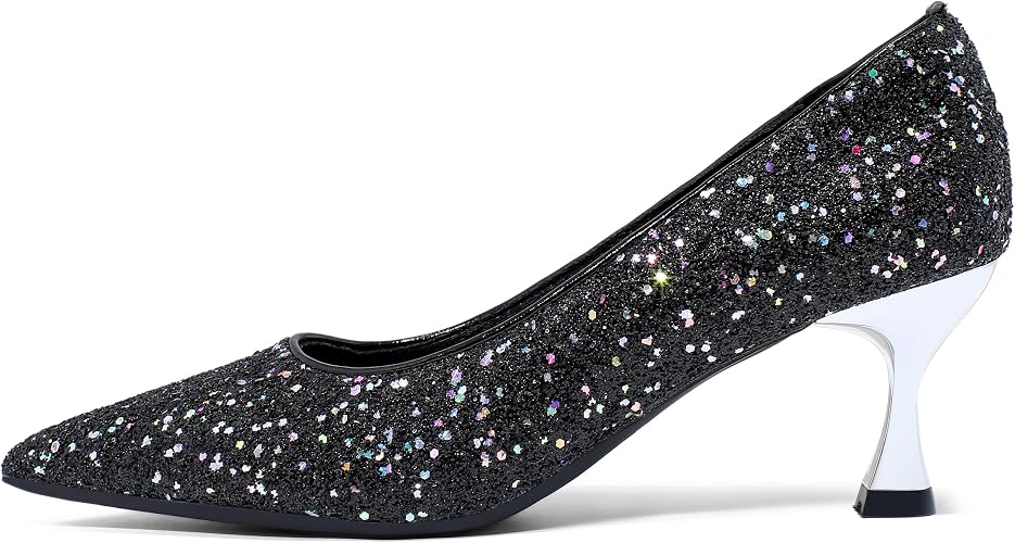 Women’s Kitten High Heels 2 Inch Sequined Pointed Toe Pumps - Image 3