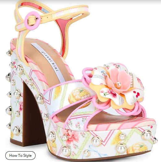 Brook Two Floral Postcard Print Pearl Platform Block Heel Dress Sandals