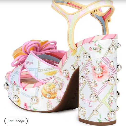 Brook Two Floral Postcard Print Pearl Platform Block Heel Dress Sandals - Image 2
