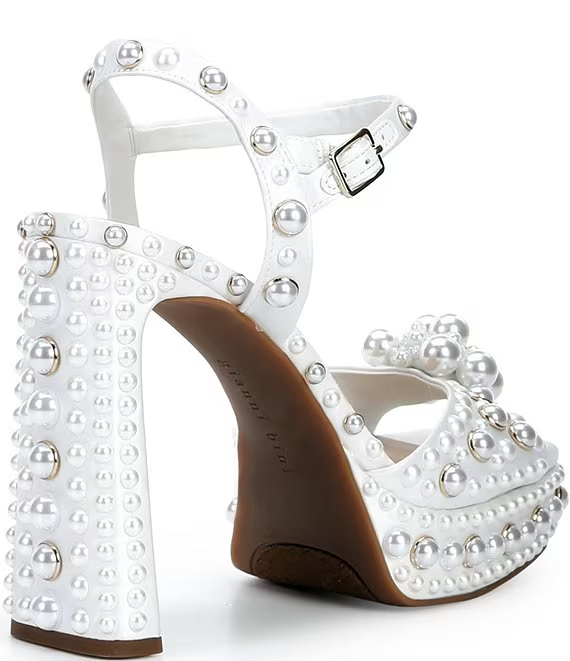Gianni Bini Hazell Pearl Embellished Ankle Wrap Platform Sandals - Image 2