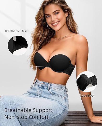 Strapless Push Up Bras for Women Padded Add One Cup - Image 2