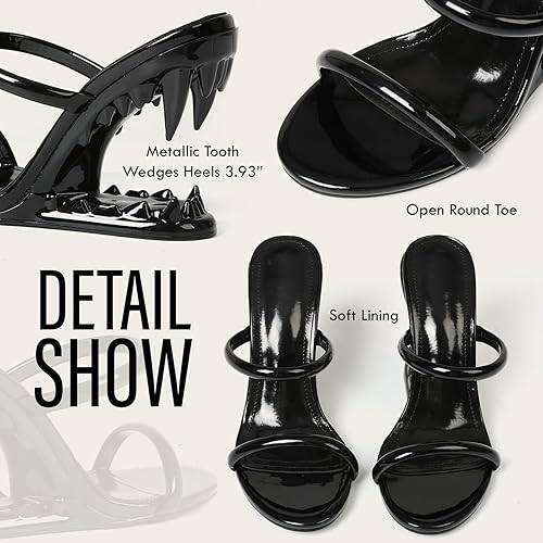 Women Strappy Heels Round Open Toe Heels Metallic Shark Tiger Teeth - Image 3