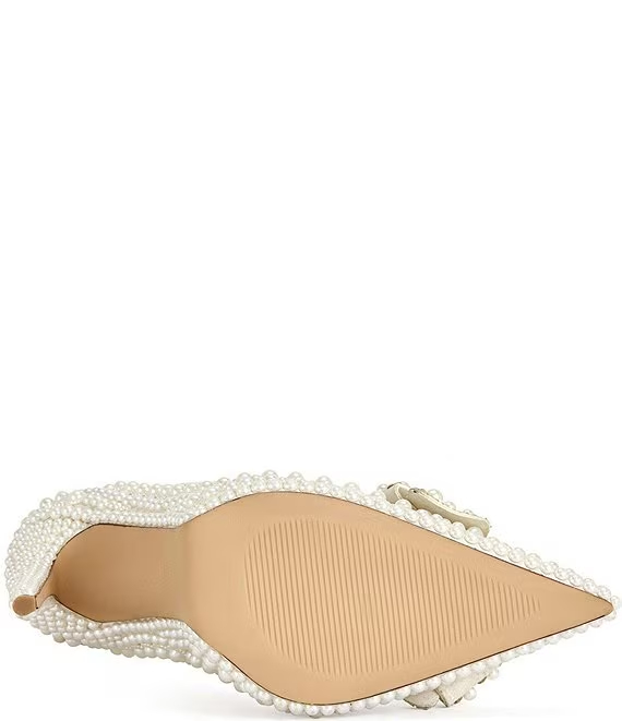 Azalea Wang Naamah Pearl Embellished Bow Pointed Toe Pumps - Image 5
