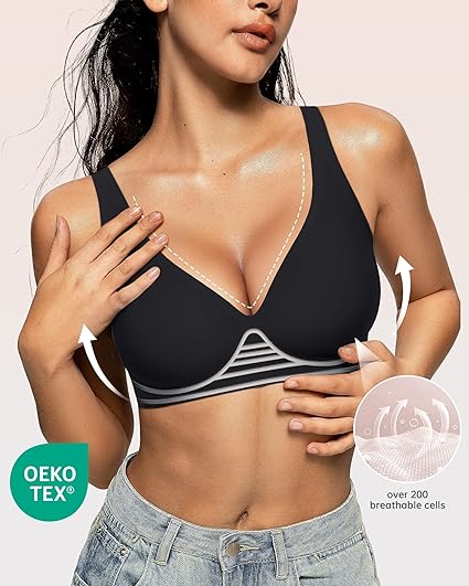 OEAK Womens Deep V Bras Wireless Comfortable Bra Bralettes - Image 9