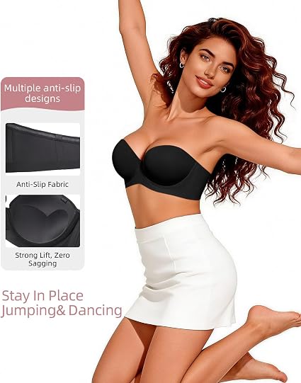 Upushall Strapless Push Up Bras for Women Padded Add one Cup - Image 4