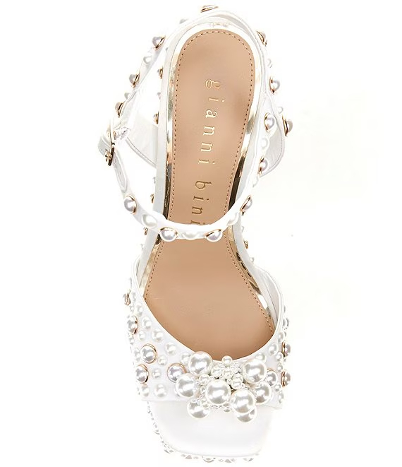 Gianni Bini Hazell Pearl Embellished Ankle Wrap Platform Sandals - Image 5