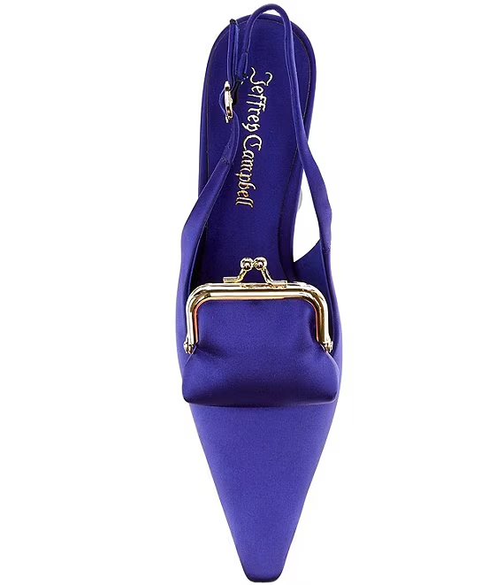 Jeffrey Campbell Pay-Me Satin Coin Purse Ornament Slingback Wedge Pumps - Image 5