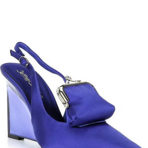 Jeffrey Campbell Pay-Me Satin Coin Purse Ornament Slingback Wedge Pumps