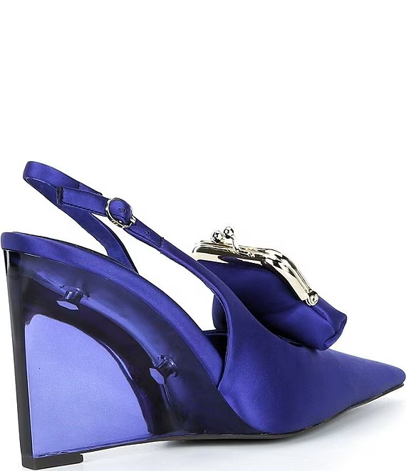 Jeffrey Campbell Pay-Me Satin Coin Purse Ornament Slingback Wedge Pumps - Image 3