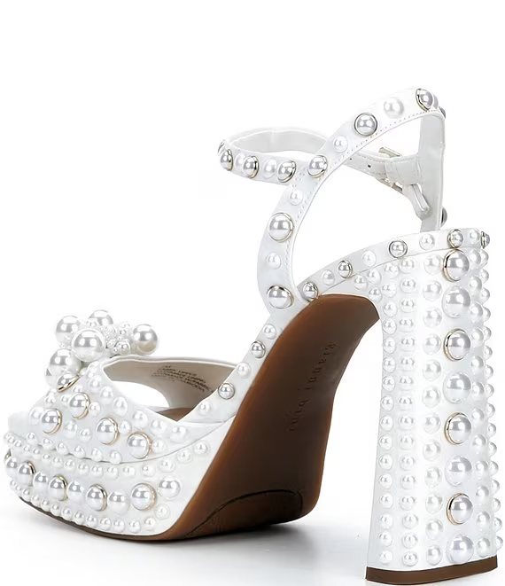 Gianni Bini Hazell Pearl Embellished Ankle Wrap Platform Sandals - Image 3