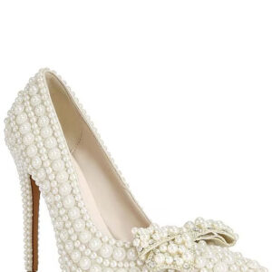 Azalea Wang Naamah Pearl Embellished Bow Pointed Toe Pumps