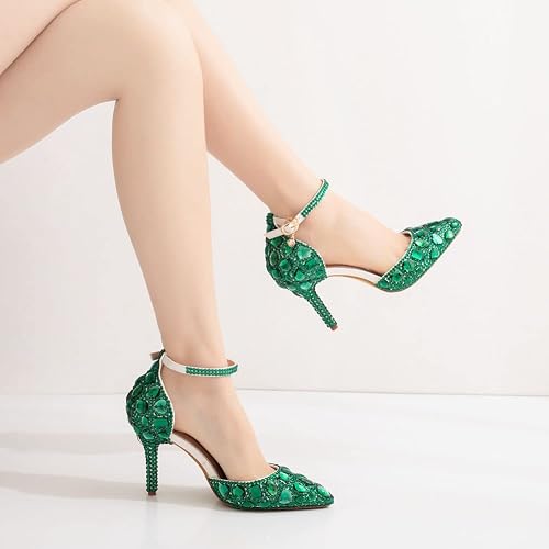 Royal Blue Rhinestone Sandals Thin High Heels Pointed Toe Sandals Blue Crystal - Image 7