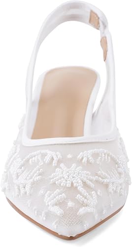 ZBOT Women's Lace Mesh Sandals with Back Strap, Embroidered Kitten Heels - Image 5