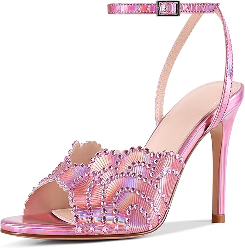 UJPFEO Rhinestone High Heel Sandals for Women Round Open Toe