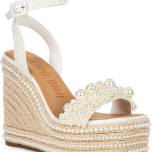 Gianni Bini Savanna Pearl Ornamented Woven Platform Wedge Sandals