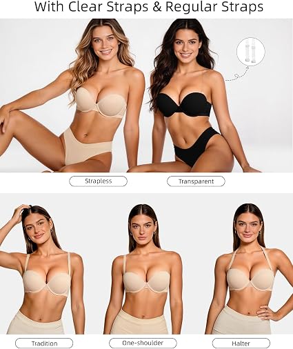 Strapless Push Up Bras for Women Padded Add One Cup - Image 8
