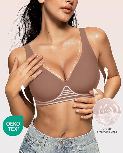 OEAK Womens Deep V Bras Wireless Comfortable Bra Bralettes - Image 8