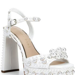 Gianni Bini Hazell Pearl Embellished Ankle Wrap Platform Sandals
