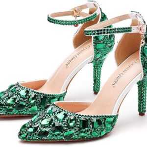Royal Blue Rhinestone Sandals Thin High Heels Pointed Toe Sandals Blue Crystal