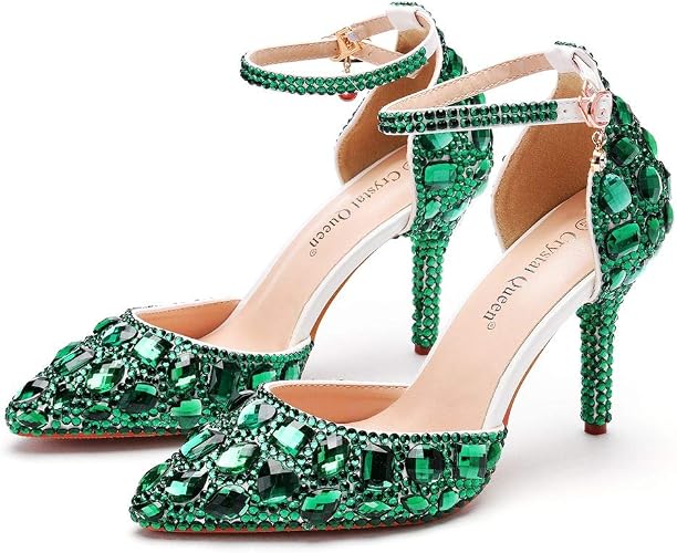 Royal Blue Rhinestone Sandals Thin High Heels Pointed Toe Sandals Blue Crystal