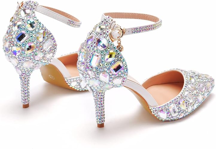 Royal Blue Rhinestone Sandals Thin High Heels Pointed Toe Sandals Blue Crystal - Image 5