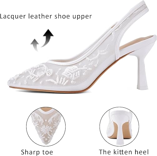 ZBOT Women's Lace Mesh Sandals with Back Strap, Embroidered Kitten Heels - Image 4