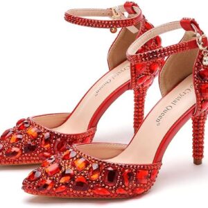 Royal Blue Rhinestone Sandals Thin High Heels Pointed Toe Sandals Blue Crystal