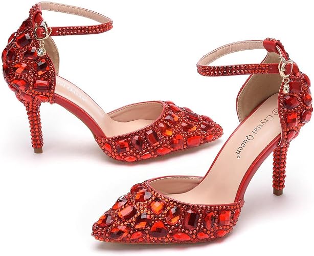 Royal Blue Rhinestone Sandals Thin High Heels Pointed Toe Sandals Blue Crystal - Image 5